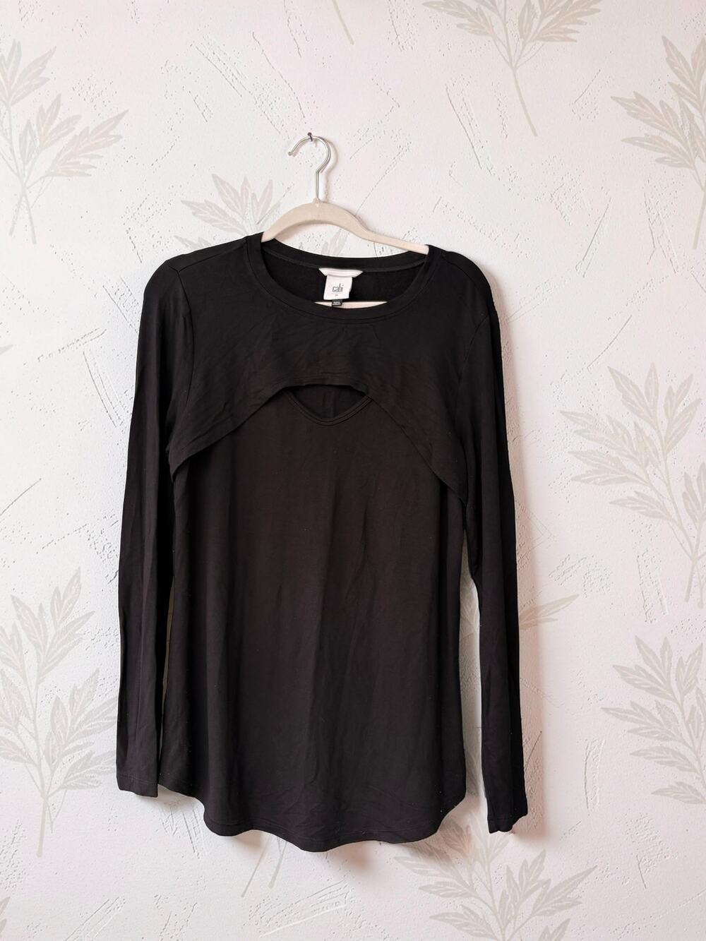 Cabi Black Layered Cutout Long Sleeve Top Womens Medium M Stretch Modal